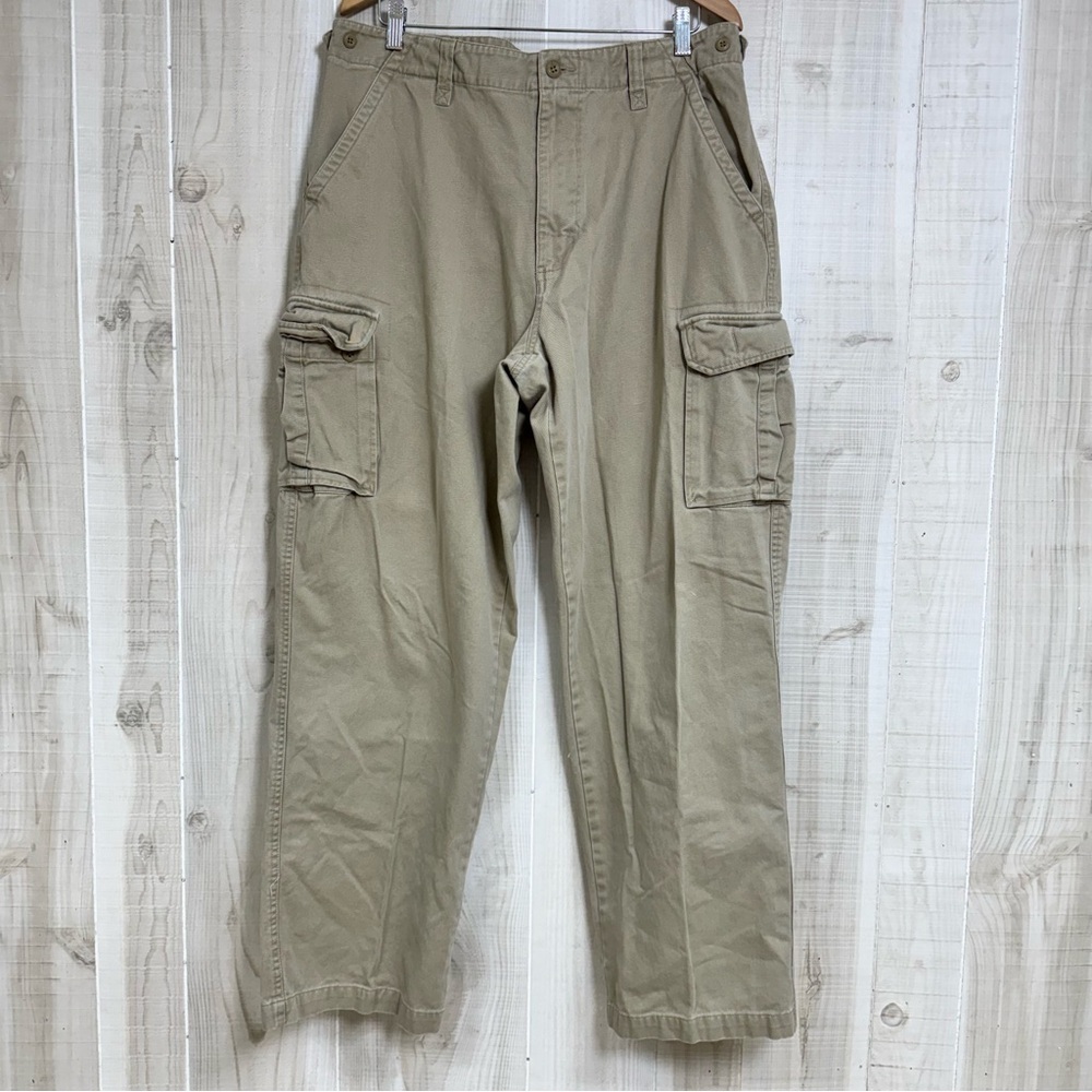 Y2K American Eagle Outfitters Men's Khaki Cargo Pants Relaxed Cotton Sz 36x34